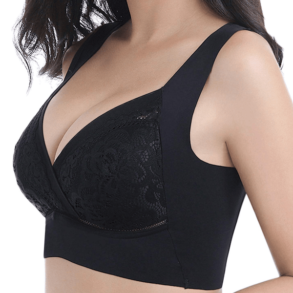 Black - Plus Size Comfort Extra Elastic Wireless Support Lace Bra