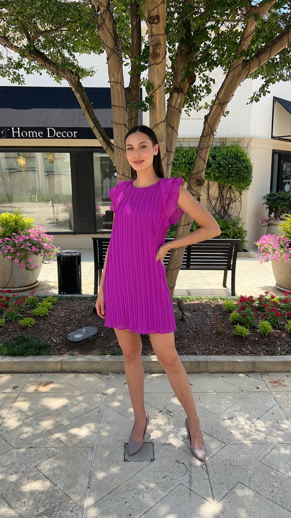 Purple Pleats Mini Dress