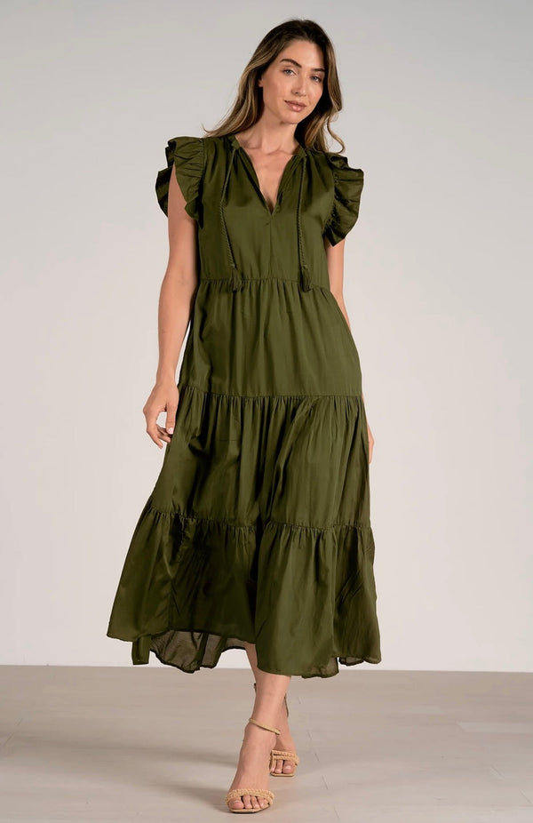 Tiered Flutter Sleeve Maxi Dress